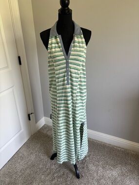 Free people Striped Sleeveless Polo Maxi Dress in Green and White
